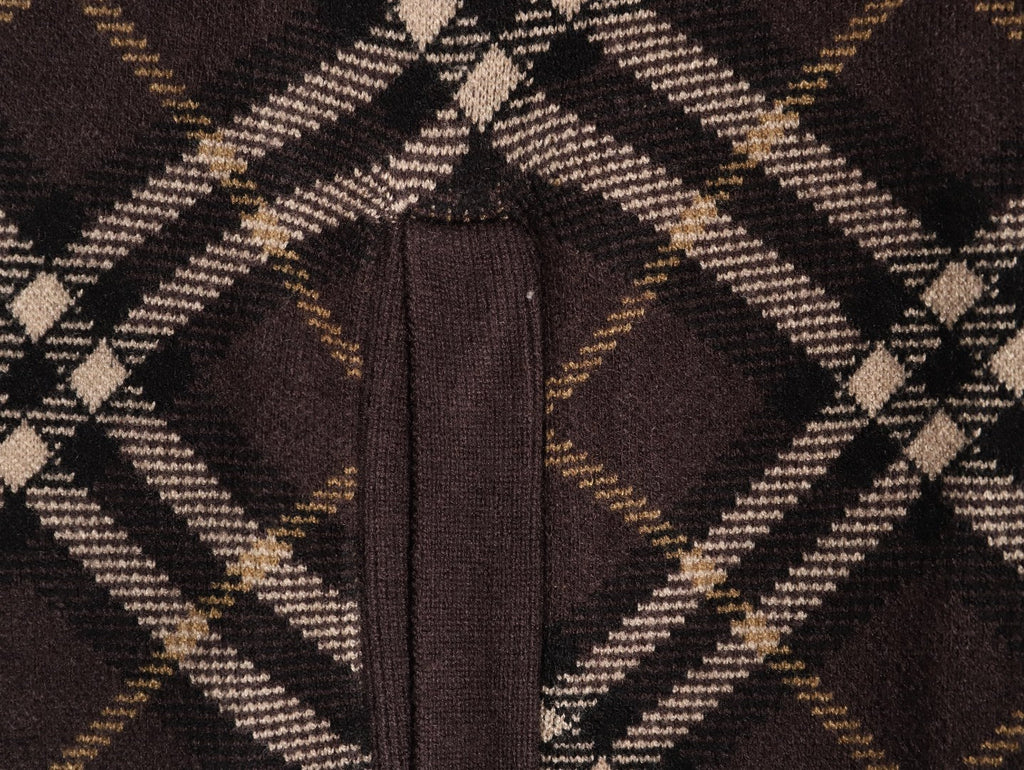 Burberry Diagonal-Check Zip Knit Cardigan - Dark Brown