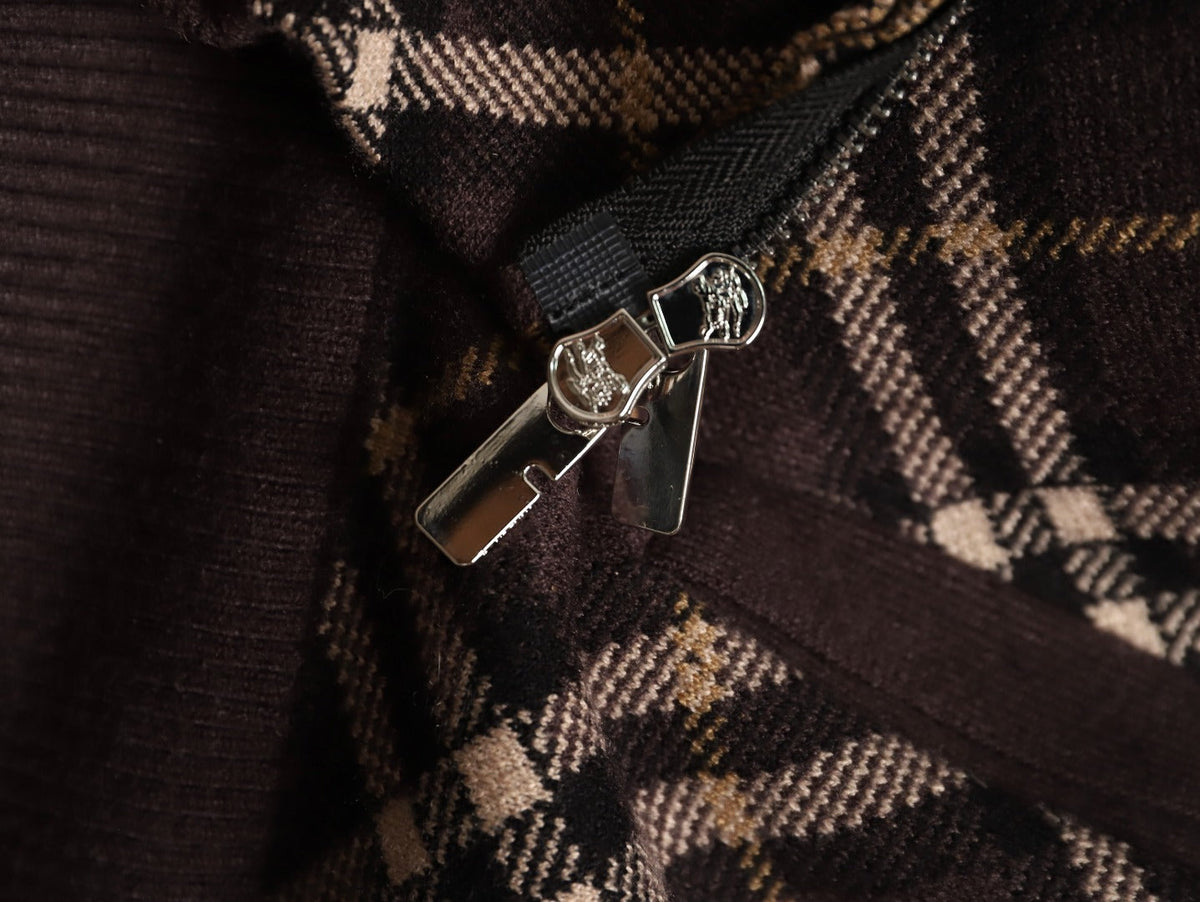 Burberry Diagonal-Check Zip Knit Cardigan - Dark Brown