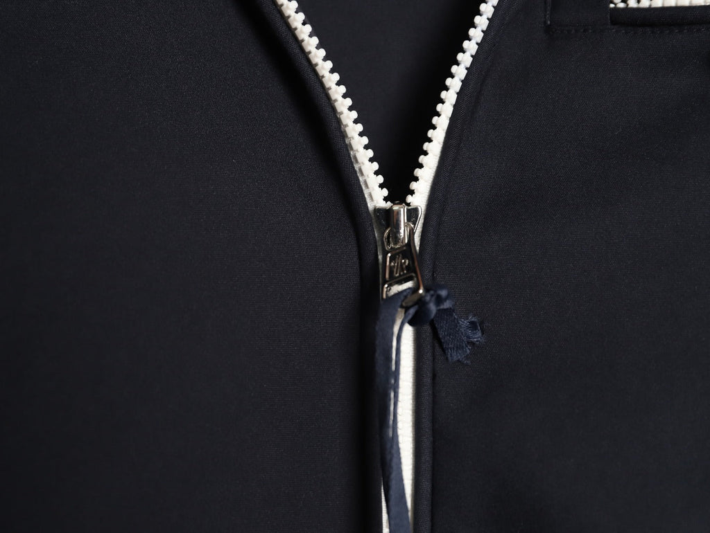 Moncler White-Stripe Stand-Collar Zip Jacket - Black