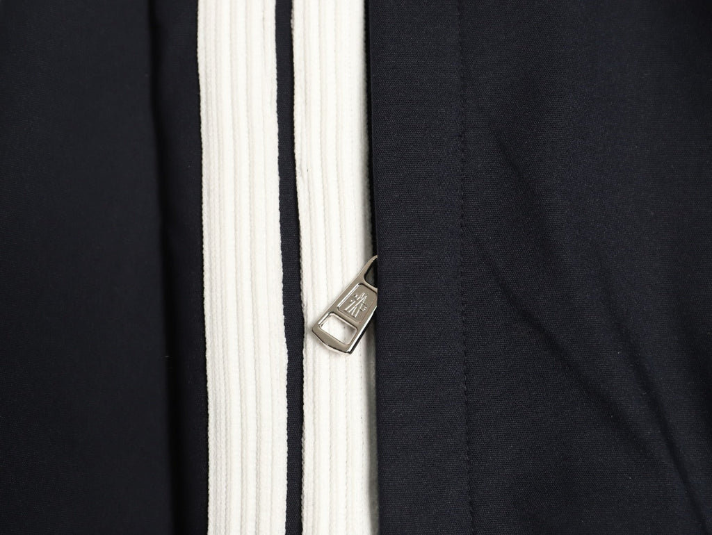 Moncler White-Stripe Stand-Collar Zip Jacket - Black